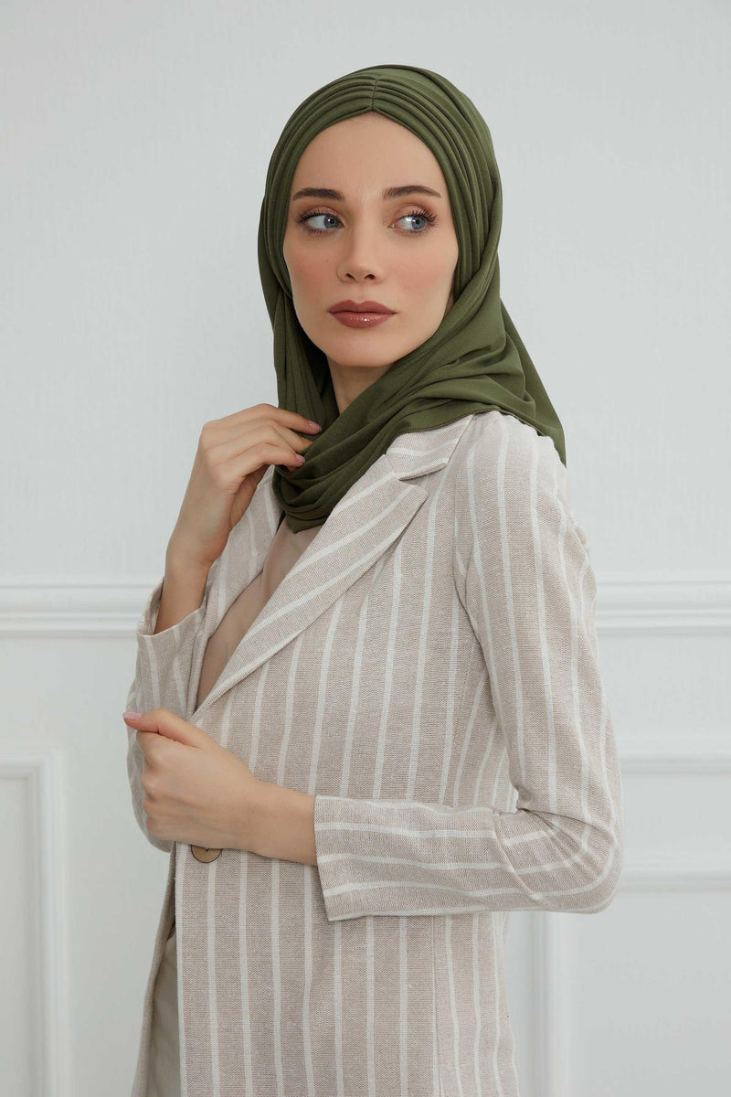 Jersey Shawl for Women Instant Cotton Head Wrap Shirred Scarf Turban,CPS-41 Fuchsia