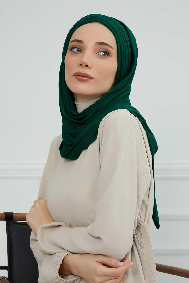 Jersey Shawl for Women Instant Cotton Head Wrap Shirred Scarf Turban,CPS-41 Fuchsia