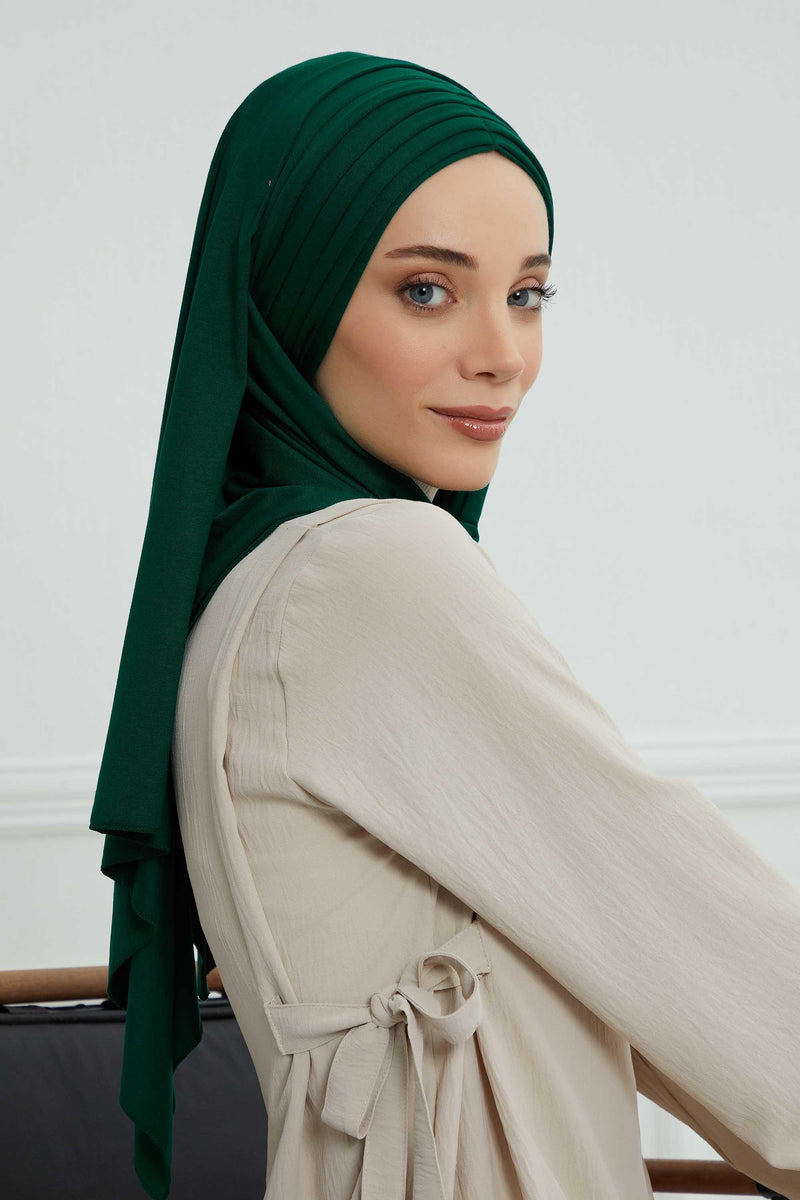 Jersey Shawl for Women Instant Cotton Head Wrap Shirred Scarf Turban,CPS-41 Fuchsia