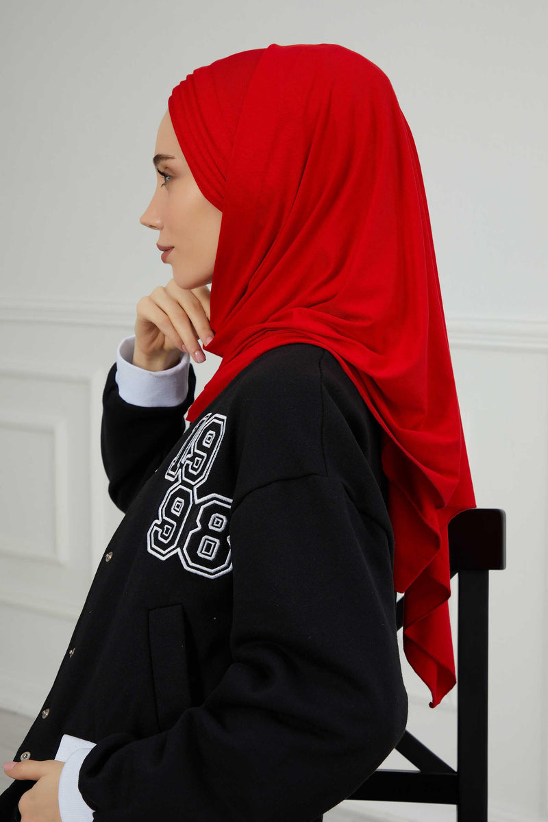 Jersey Shawl for Women Instant Cotton Head Wrap Shirred Scarf Turban,CPS-41 Fuchsia