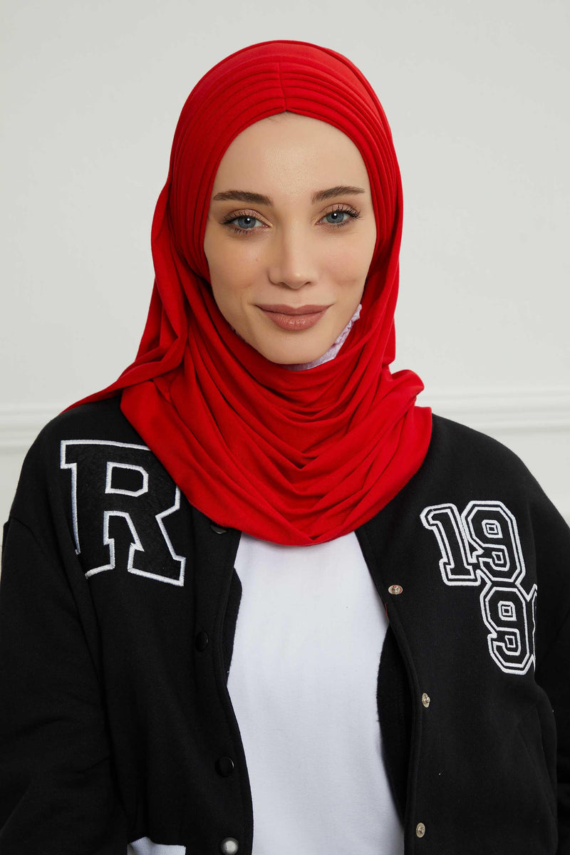 Jersey Shawl for Women Instant Cotton Head Wrap Shirred Scarf Turban,CPS-41 Fuchsia