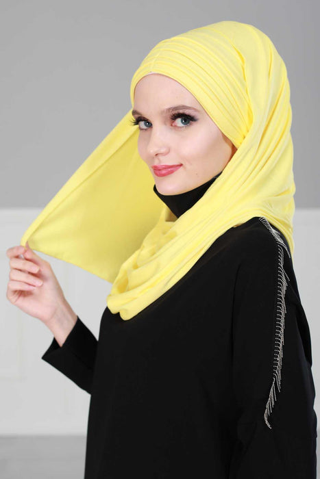 Jersey Shawl for Women Instant Cotton Head Wrap Shirred Scarf Turban,CPS-41 Fuchsia