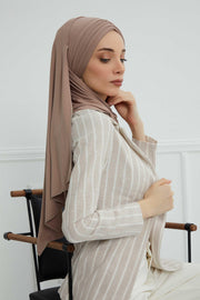 Jersey Shawl for Women Instant Cotton Head Wrap Shirred Scarf Turban,CPS-41 Mink