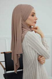 Jersey Shawl for Women Instant Cotton Head Wrap Shirred Scarf Turban,CPS-41 Mink