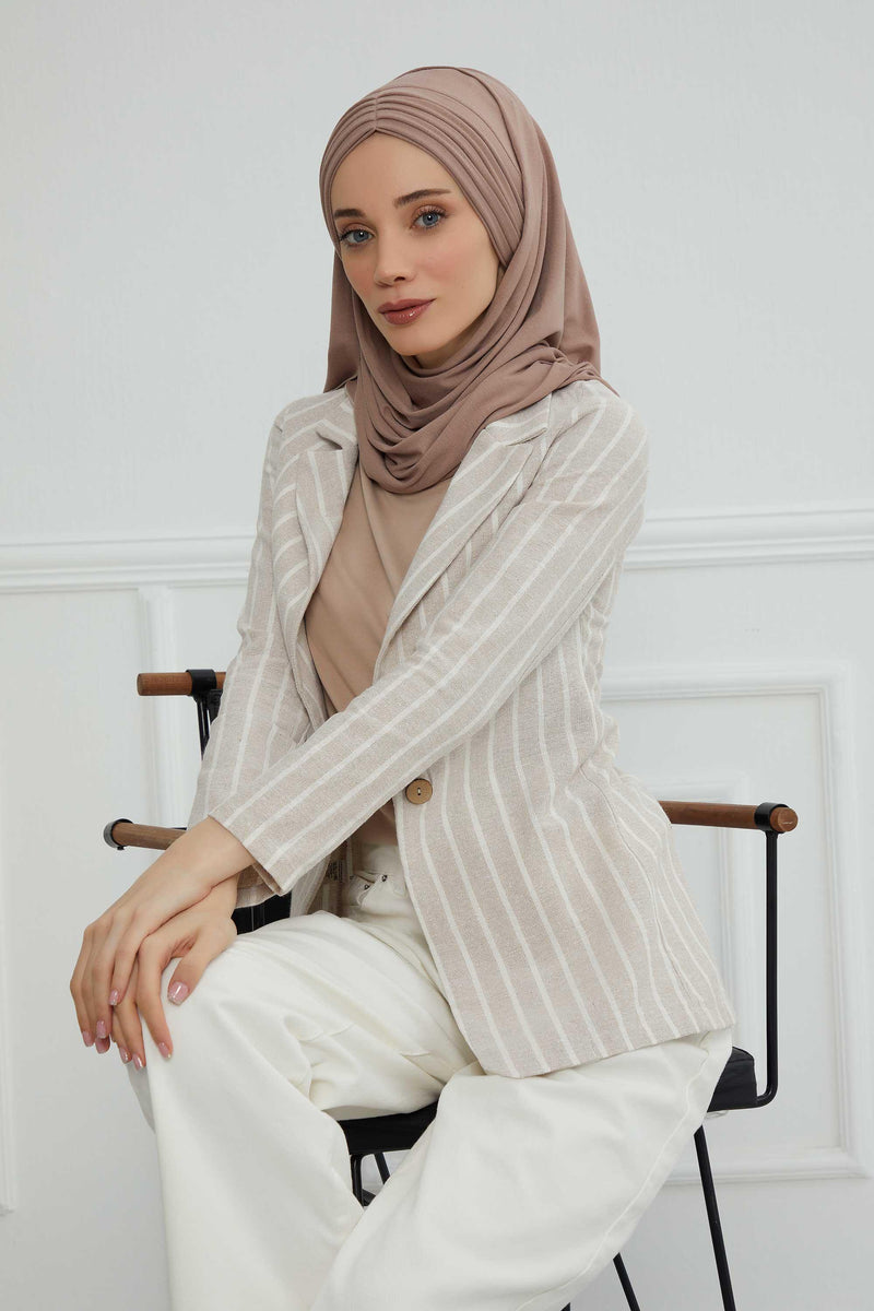 Jersey Shawl for Women Instant Cotton Head Wrap Shirred Scarf Turban,CPS-41 Mink