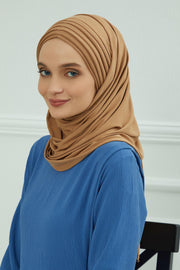 Jersey Shawl for Women Instant Cotton Head Wrap Shirred Scarf Turban,CPS-41 Mink