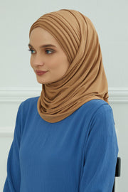 Jersey Shawl for Women Instant Cotton Head Wrap Shirred Scarf Turban,CPS-41 Mink