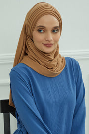 Jersey Shawl for Women Instant Cotton Head Wrap Shirred Scarf Turban,CPS-41 Mink