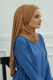 Jersey Shawl for Women Instant Cotton Head Wrap Shirred Scarf Turban,CPS-41 Mink