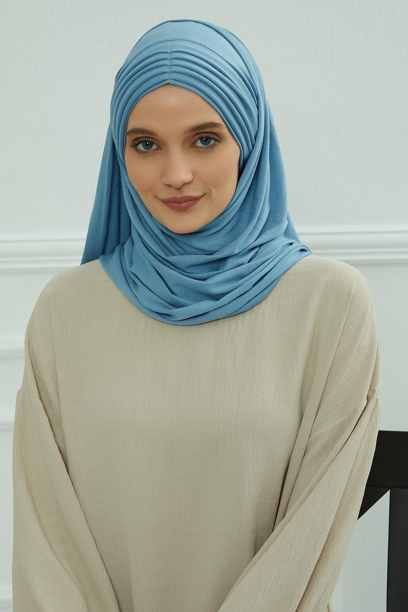 Jersey Shawl for Women Instant Cotton Head Wrap Shirred Scarf Turban,CPS-41 Mink