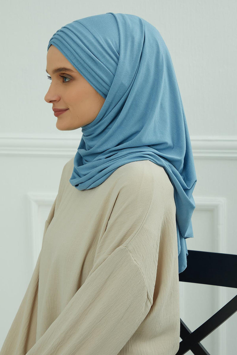 Jersey Shawl for Women Instant Cotton Head Wrap Shirred Scarf Turban,CPS-41 Mink