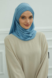 Jersey Shawl for Women Instant Cotton Head Wrap Shirred Scarf Turban,CPS-41 Mink