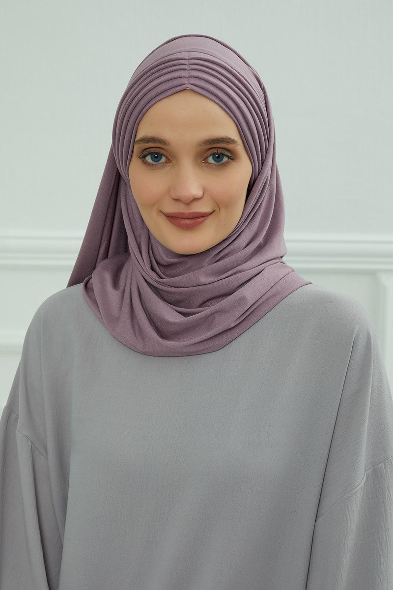 Jersey Shawl for Women Instant Cotton Head Wrap Shirred Scarf Turban,CPS-41 Mink