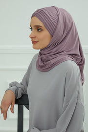 Jersey Shawl for Women Instant Cotton Head Wrap Shirred Scarf Turban,CPS-41 Mink