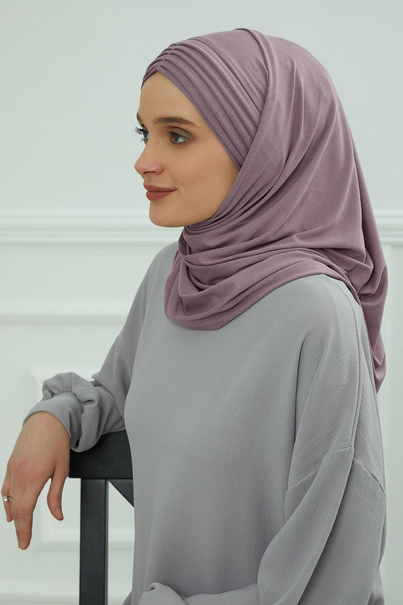 Jersey Shawl for Women Instant Cotton Head Wrap Shirred Scarf Turban,CPS-41 Mink