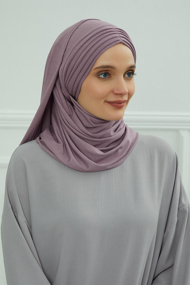 Jersey Shawl for Women Instant Cotton Head Wrap Shirred Scarf Turban,CPS-41 Mink