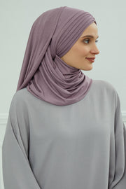 Jersey Shawl for Women Instant Cotton Head Wrap Shirred Scarf Turban,CPS-41 Mink