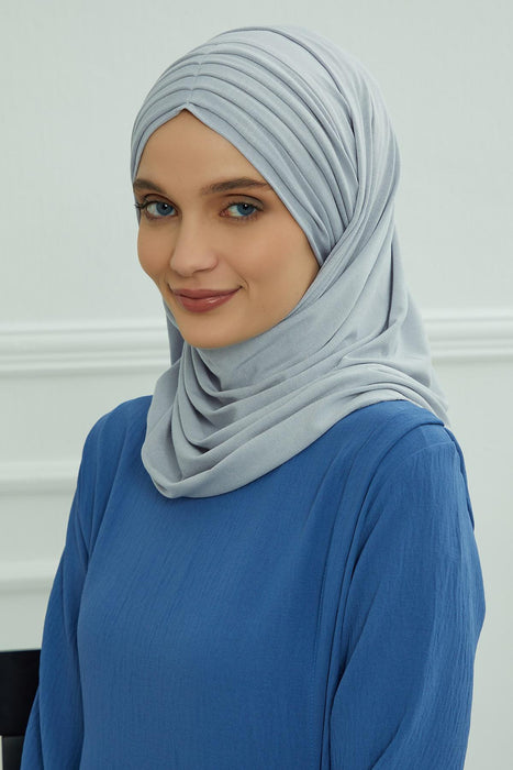 Jersey Shawl for Women Instant Cotton Head Wrap Shirred Scarf Turban,CPS-41 Mink