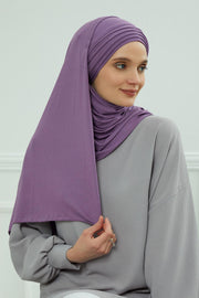 Jersey Shawl for Women Instant Cotton Head Wrap Shirred Scarf Turban,CPS-41 Mink