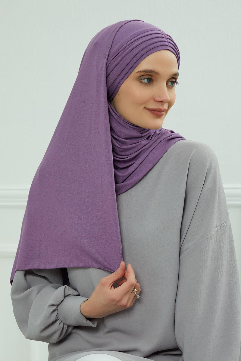 Jersey Shawl for Women Instant Cotton Head Wrap Shirred Scarf Turban,CPS-41 Mink