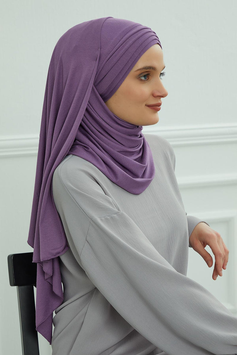 Jersey Shawl for Women Instant Cotton Head Wrap Shirred Scarf Turban,CPS-41 Mink