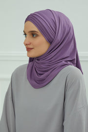 Jersey Shawl for Women Instant Cotton Head Wrap Shirred Scarf Turban,CPS-41 Mink