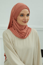 Jersey Shawl for Women Instant Cotton Head Wrap Shirred Scarf Turban,CPS-41 Mink