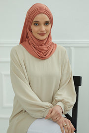 Jersey Shawl for Women Instant Cotton Head Wrap Shirred Scarf Turban,CPS-41 Mink