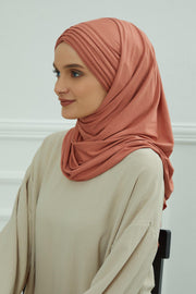 Jersey Shawl for Women Instant Cotton Head Wrap Shirred Scarf Turban,CPS-41 Mink