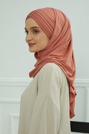Jersey Shawl for Women Instant Cotton Head Wrap Shirred Scarf Turban,CPS-41 Mink