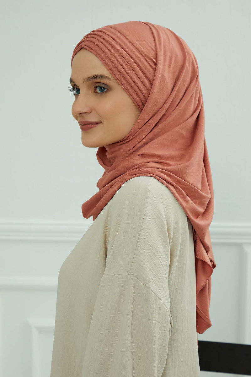 Jersey Shawl for Women Instant Cotton Head Wrap Shirred Scarf Turban,CPS-41 Mink