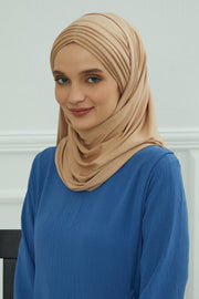 Jersey Shawl for Women Instant Cotton Head Wrap Shirred Scarf Turban,CPS-41 Sand Brown