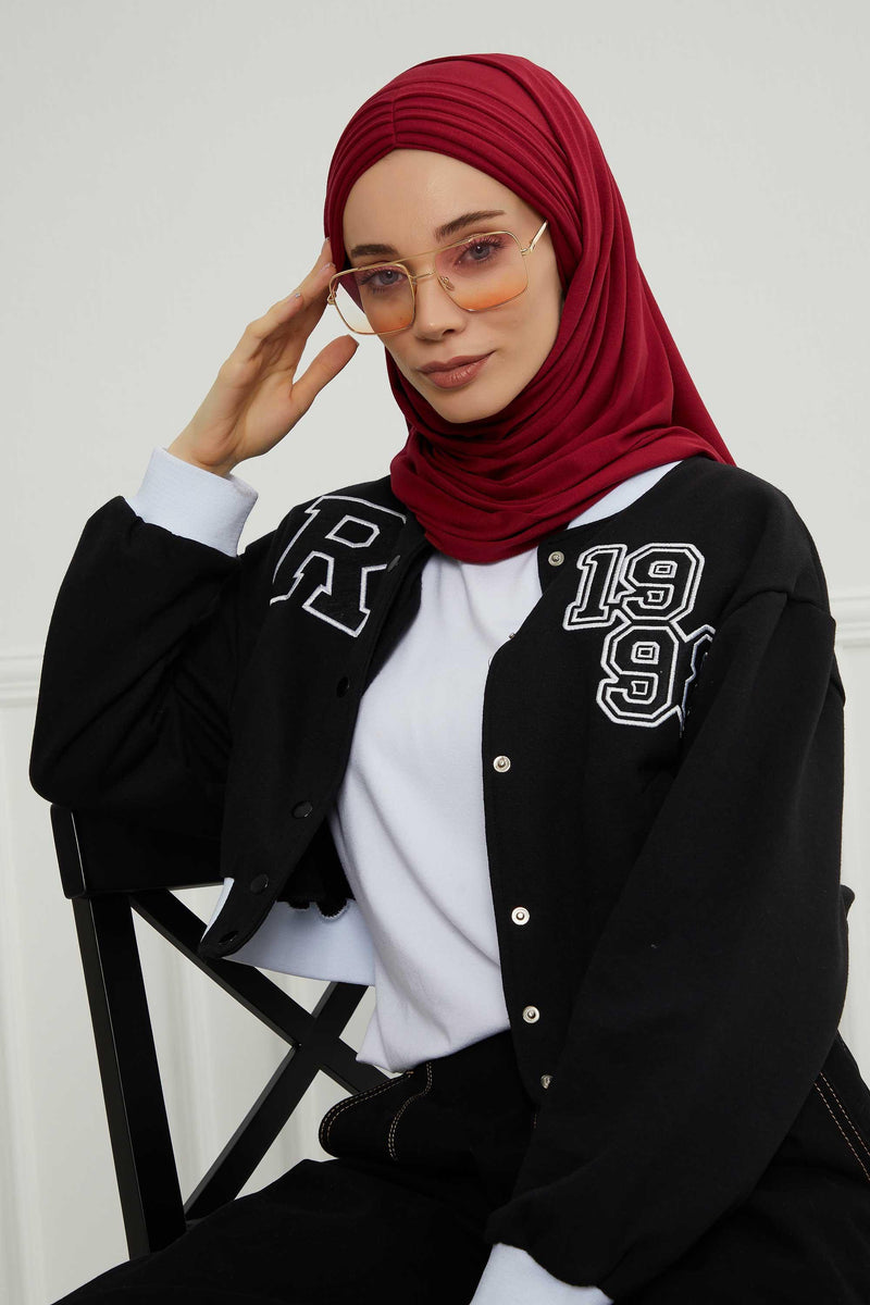 Jersey Shawl for Women Instant Cotton Head Wrap Shirred Scarf Turban,CPS-41 Sand Brown