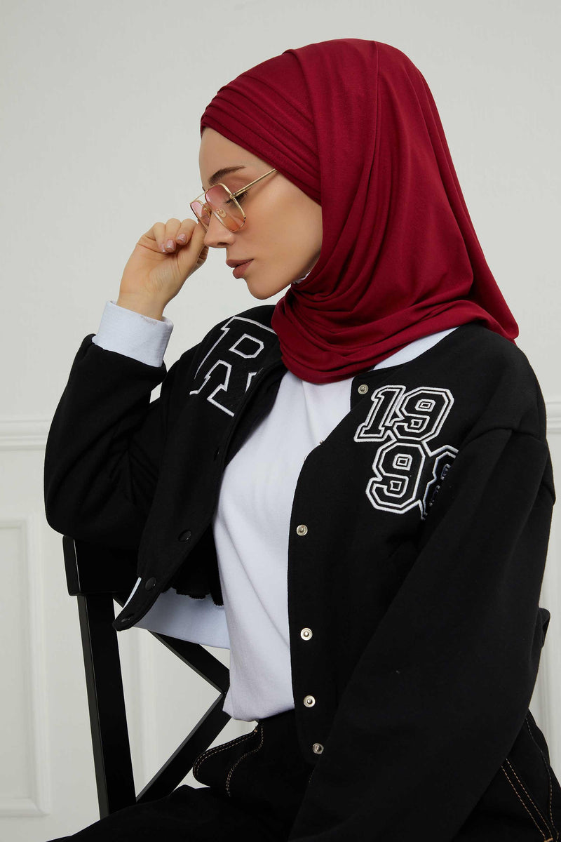 Jersey Shawl for Women Instant Cotton Head Wrap Shirred Scarf Turban,CPS-41 Sand Brown