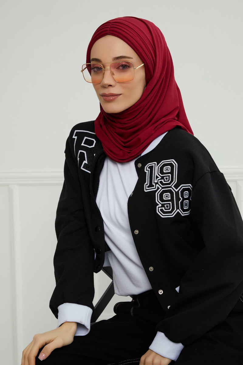 Jersey Shawl for Women Instant Cotton Head Wrap Shirred Scarf Turban,CPS-41 Sand Brown