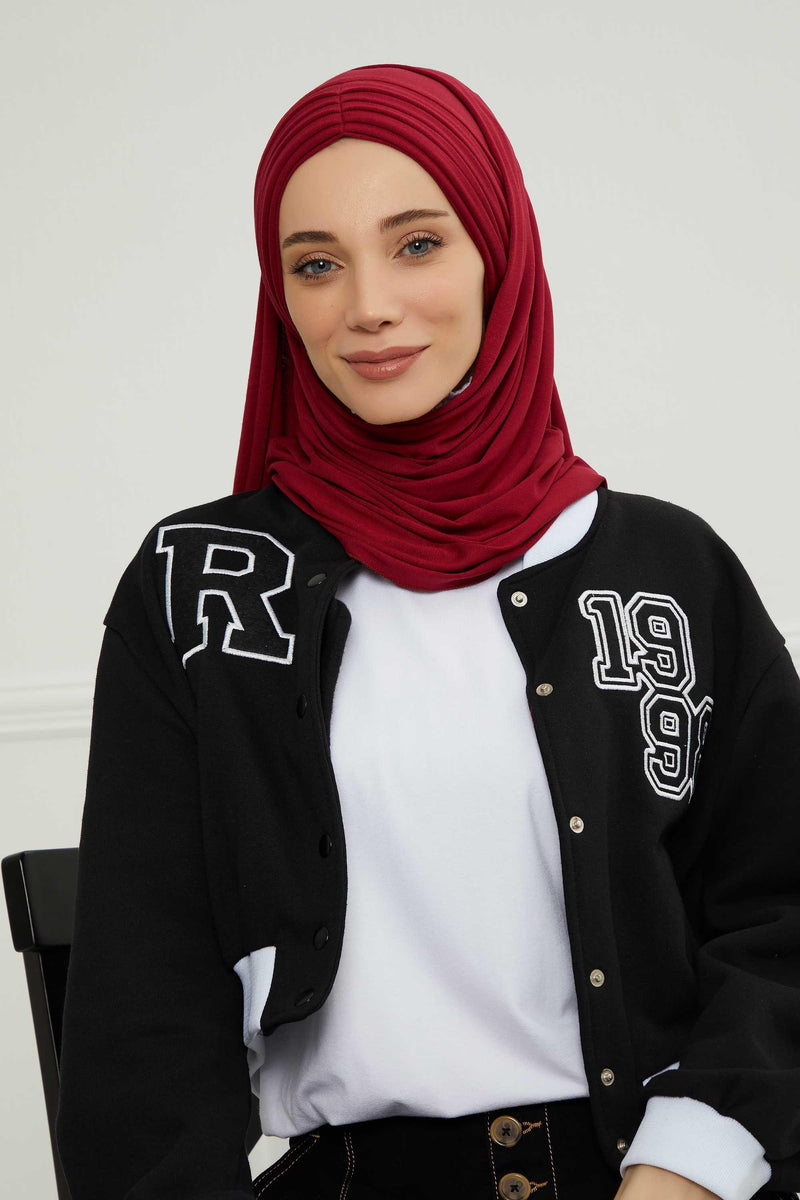 Jersey Shawl for Women Instant Cotton Head Wrap Shirred Scarf Turban,CPS-41 Sand Brown