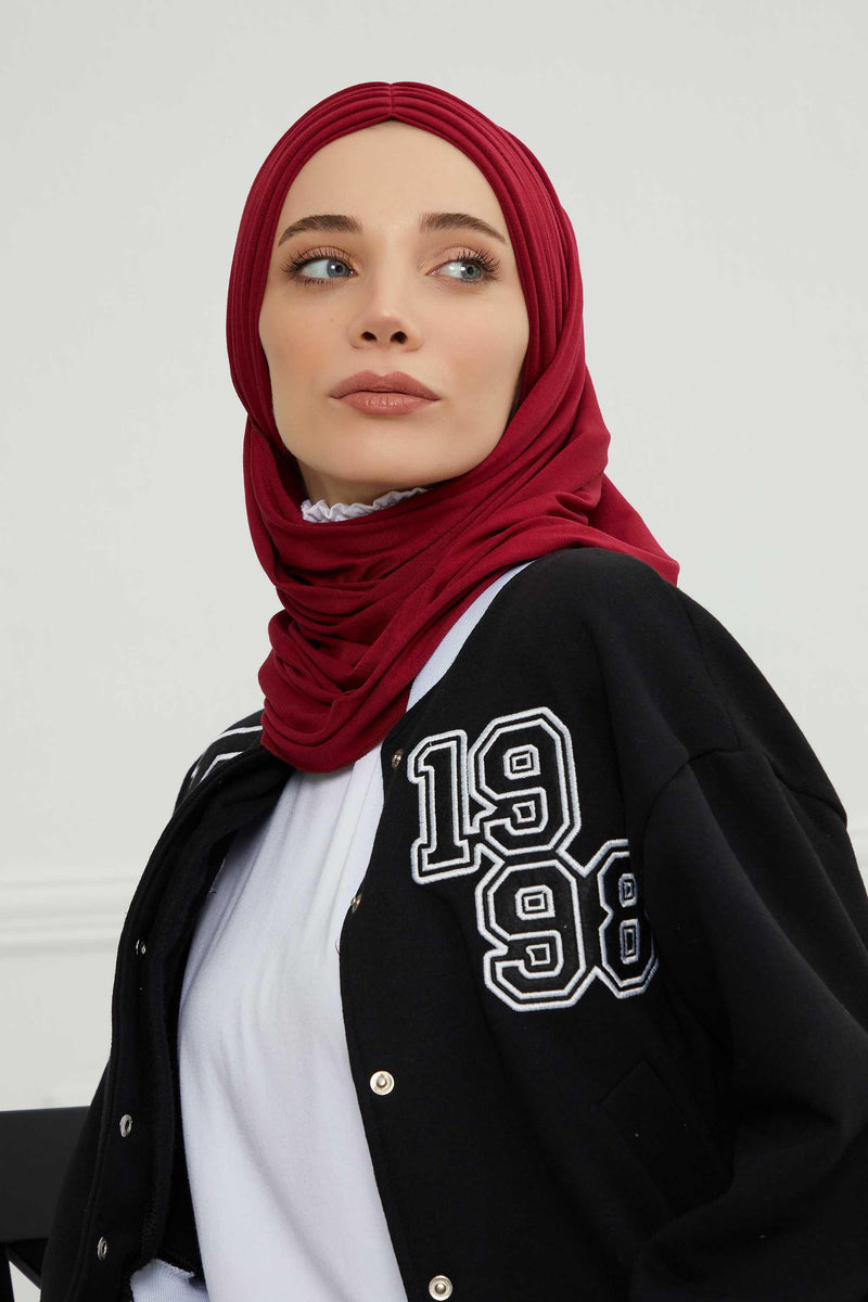 Jersey Shawl for Women Instant Cotton Head Wrap Shirred Scarf Turban,CPS-41 Sand Brown