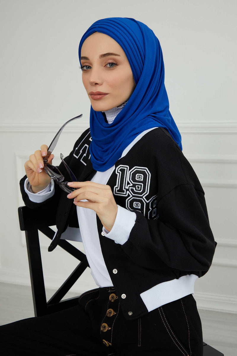 Jersey Shawl for Women Instant Cotton Head Wrap Shirred Scarf Turban,CPS-41 Sand Brown