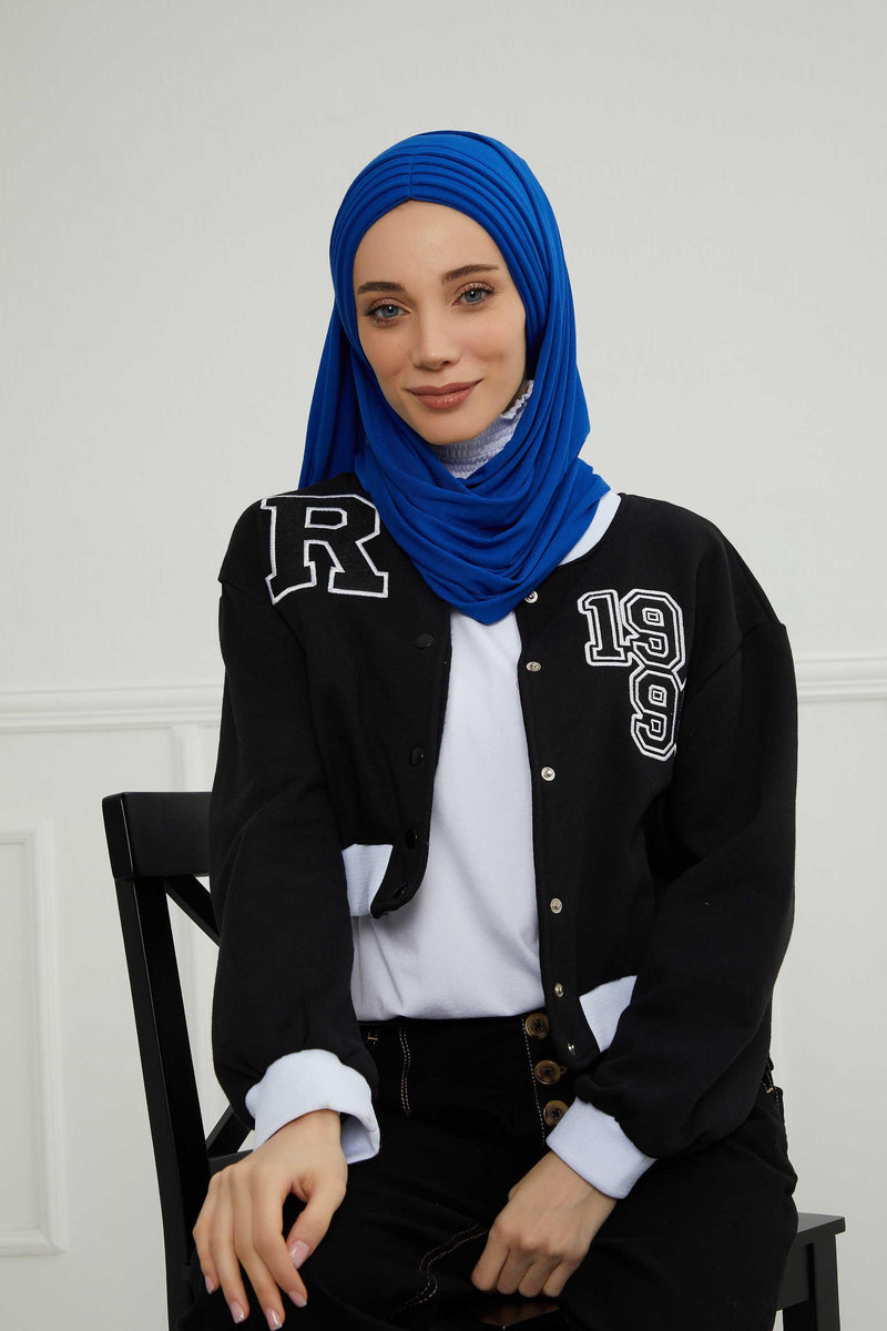 Jersey Shawl for Women Instant Cotton Head Wrap Shirred Scarf Turban,CPS-41 Sand Brown