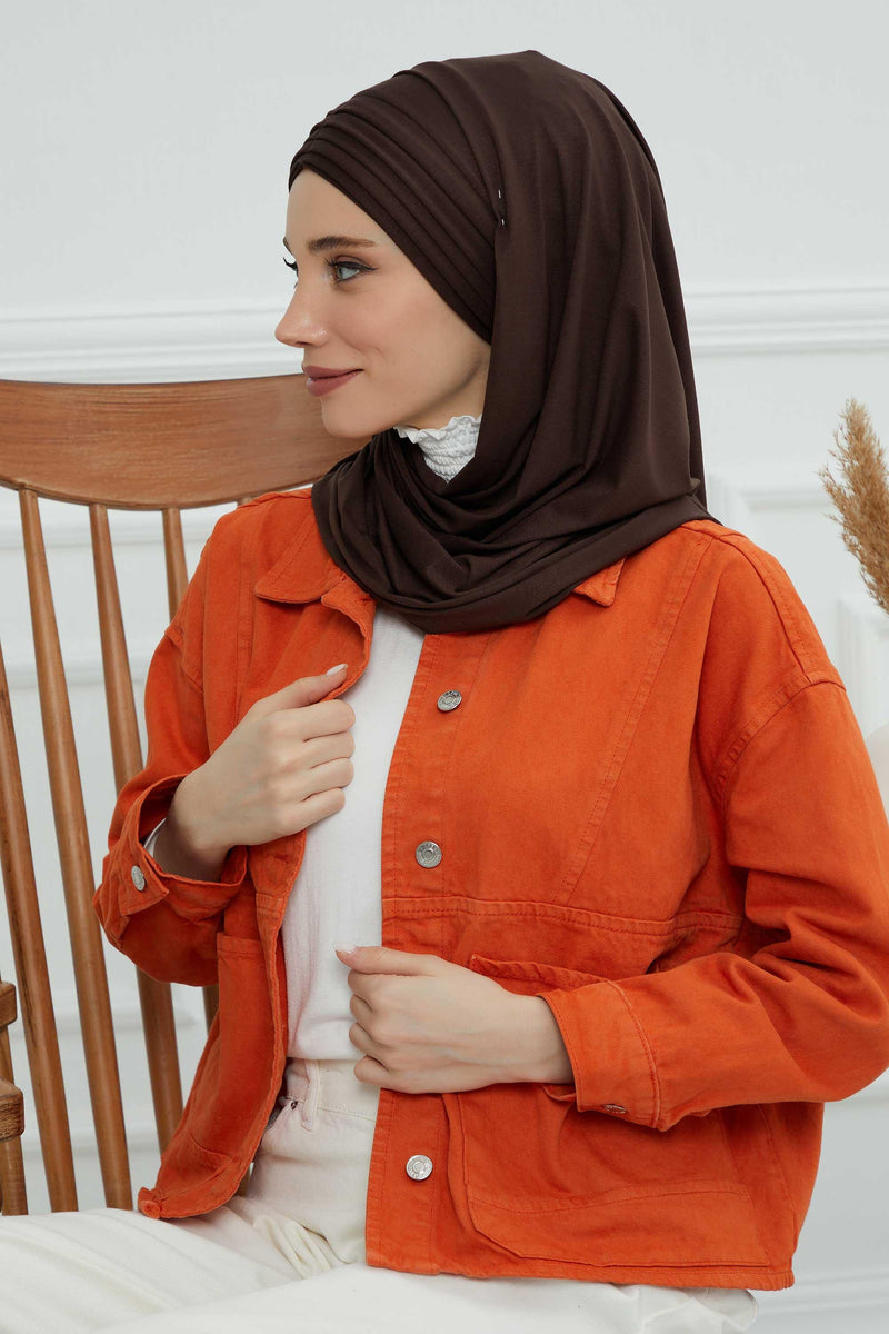 Jersey Shawl for Women Instant Cotton Head Wrap Shirred Scarf Turban,CPS-41 Sand Brown