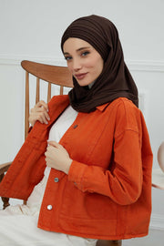 Jersey Shawl for Women Instant Cotton Head Wrap Shirred Scarf Turban,CPS-41 Sand Brown