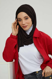 Jersey Shawl for Women Instant Cotton Head Wrap Shirred Scarf Turban,CPS-41 Black