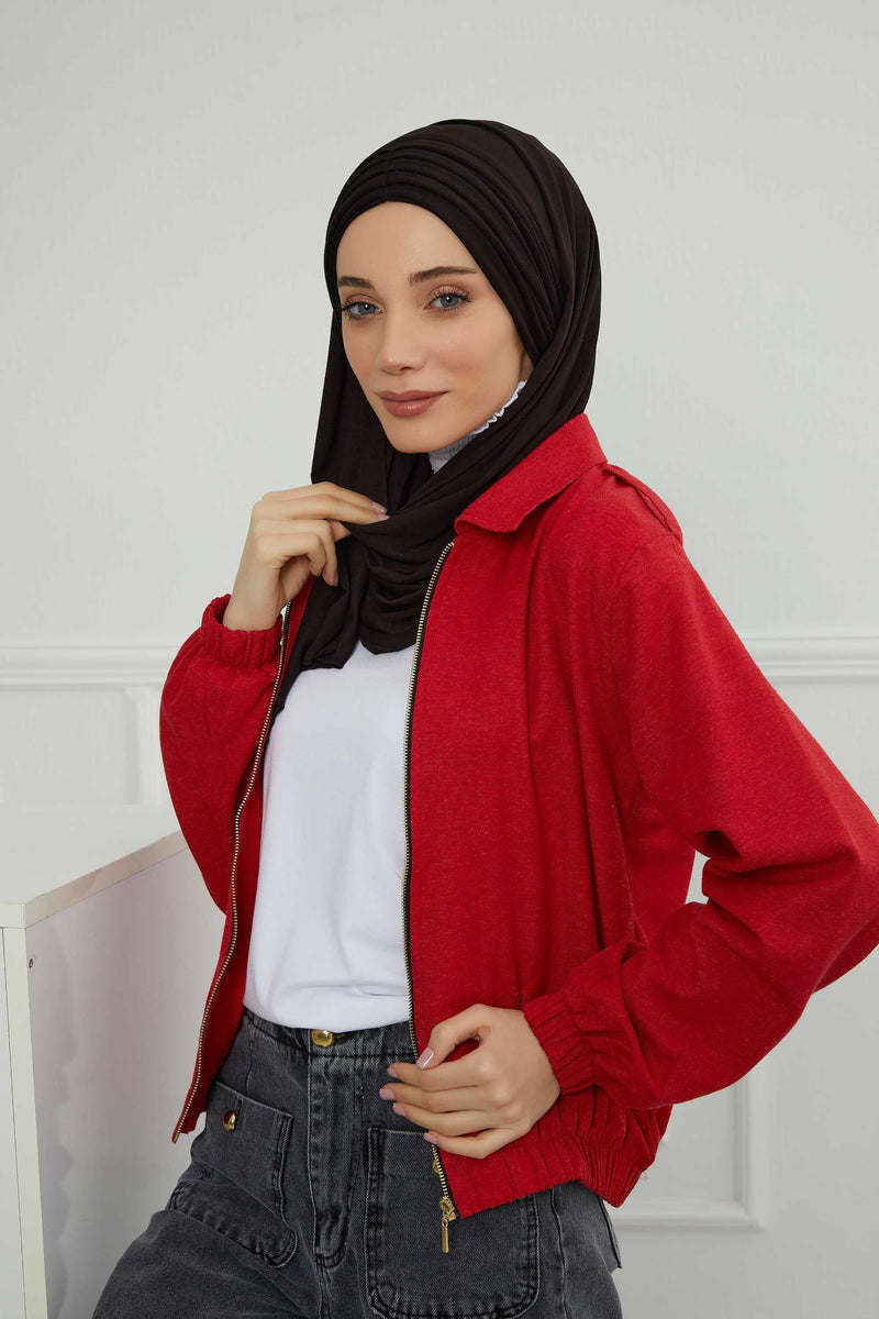 Jersey Shawl for Women Instant Cotton Head Wrap Shirred Scarf Turban,CPS-41 Black