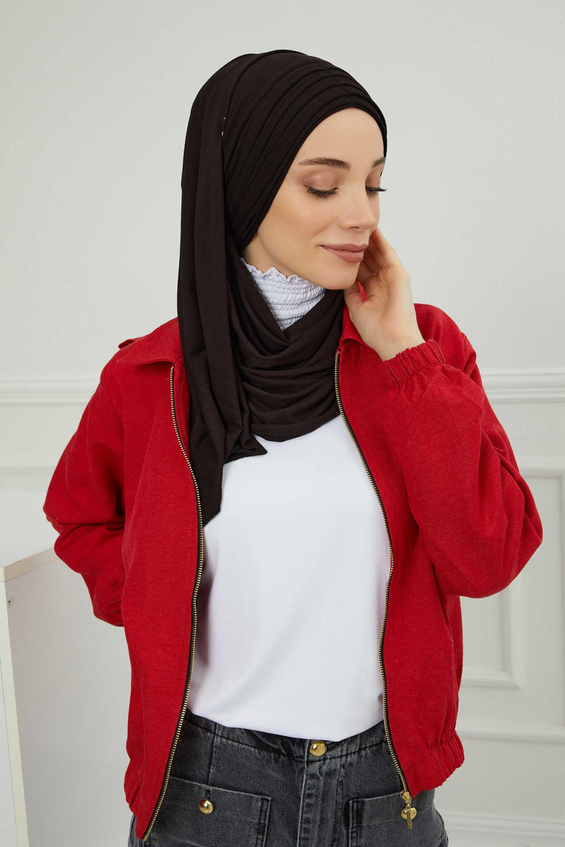 Jersey Shawl for Women Instant Cotton Head Wrap Shirred Scarf Turban,CPS-41 Black