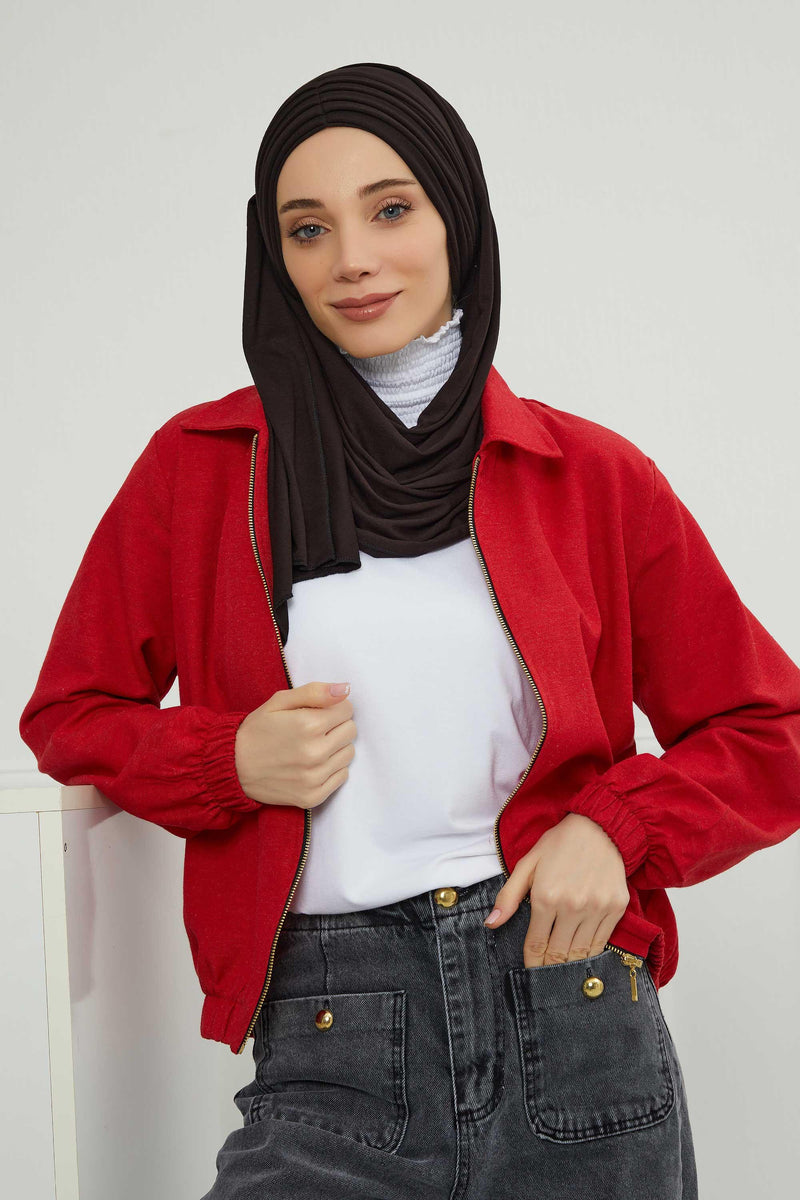 Jersey Shawl for Women Instant Cotton Head Wrap Shirred Scarf Turban,CPS-41 Black