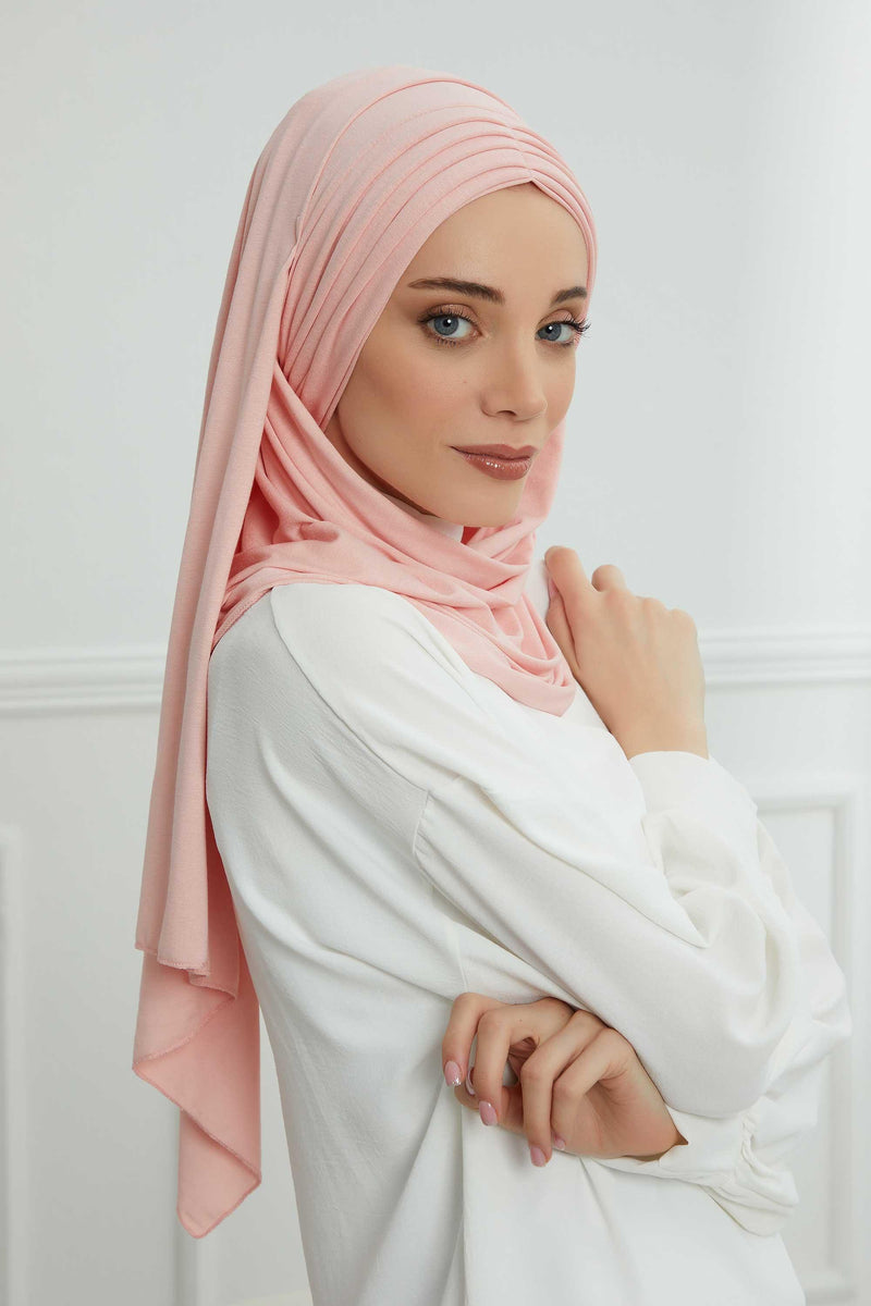 Jersey Shawl for Women Instant Cotton Head Wrap Shirred Scarf Turban,CPS-41 Black