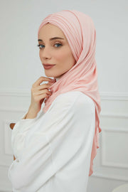 Jersey Shawl for Women Instant Cotton Head Wrap Shirred Scarf Turban,CPS-41 Black