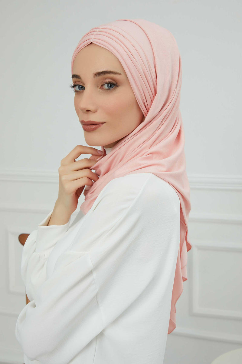 Jersey Shawl for Women Instant Cotton Head Wrap Shirred Scarf Turban,CPS-41 Black