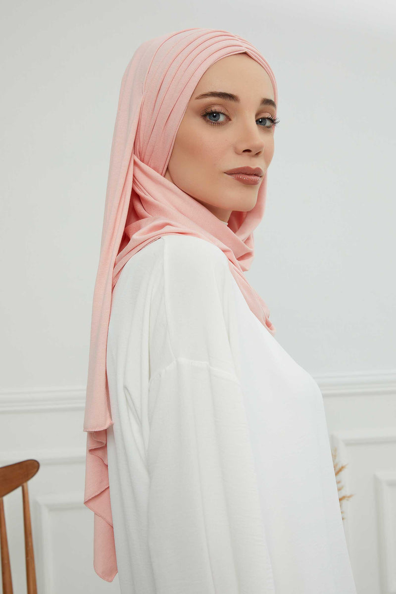 Jersey Shawl for Women Instant Cotton Head Wrap Shirred Scarf Turban,CPS-41 Black