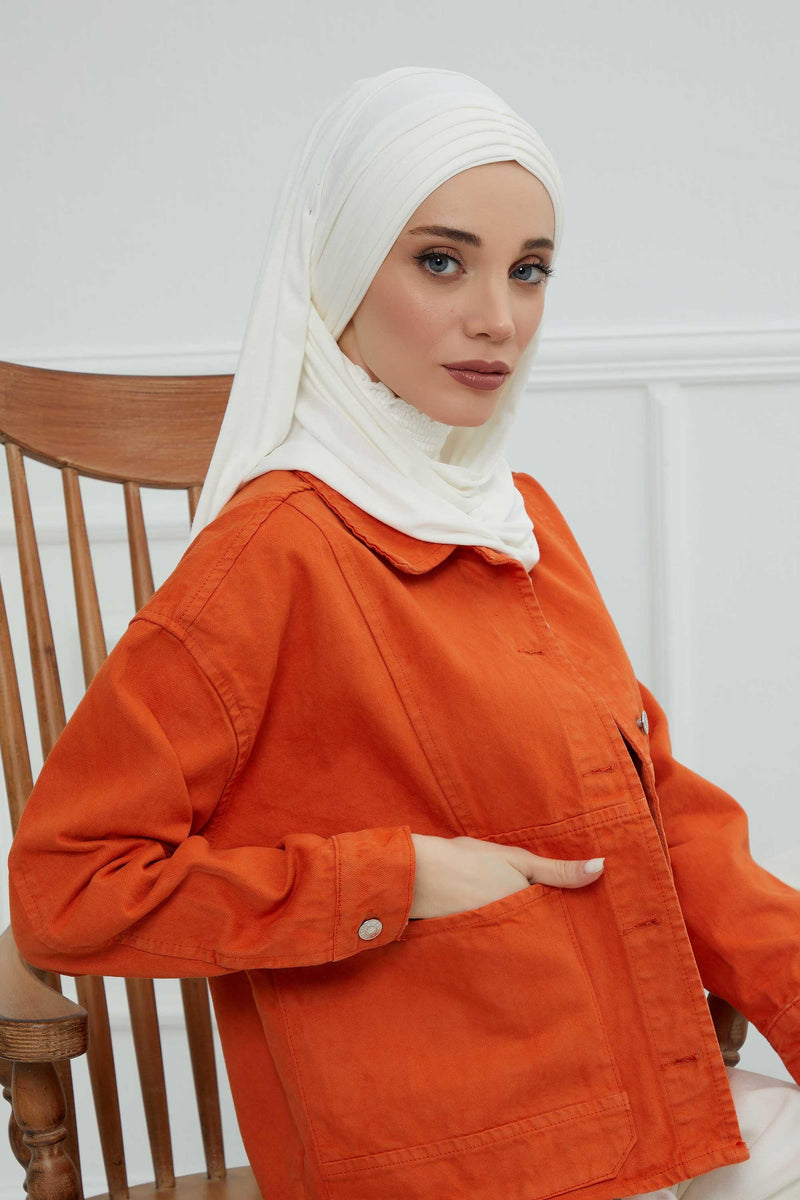 Jersey Shawl for Women Instant Cotton Head Wrap Shirred Scarf Turban,CPS-41 Black